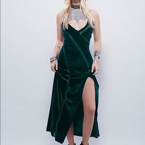 free people intimately velvet spliced emerald green slip maxi dress